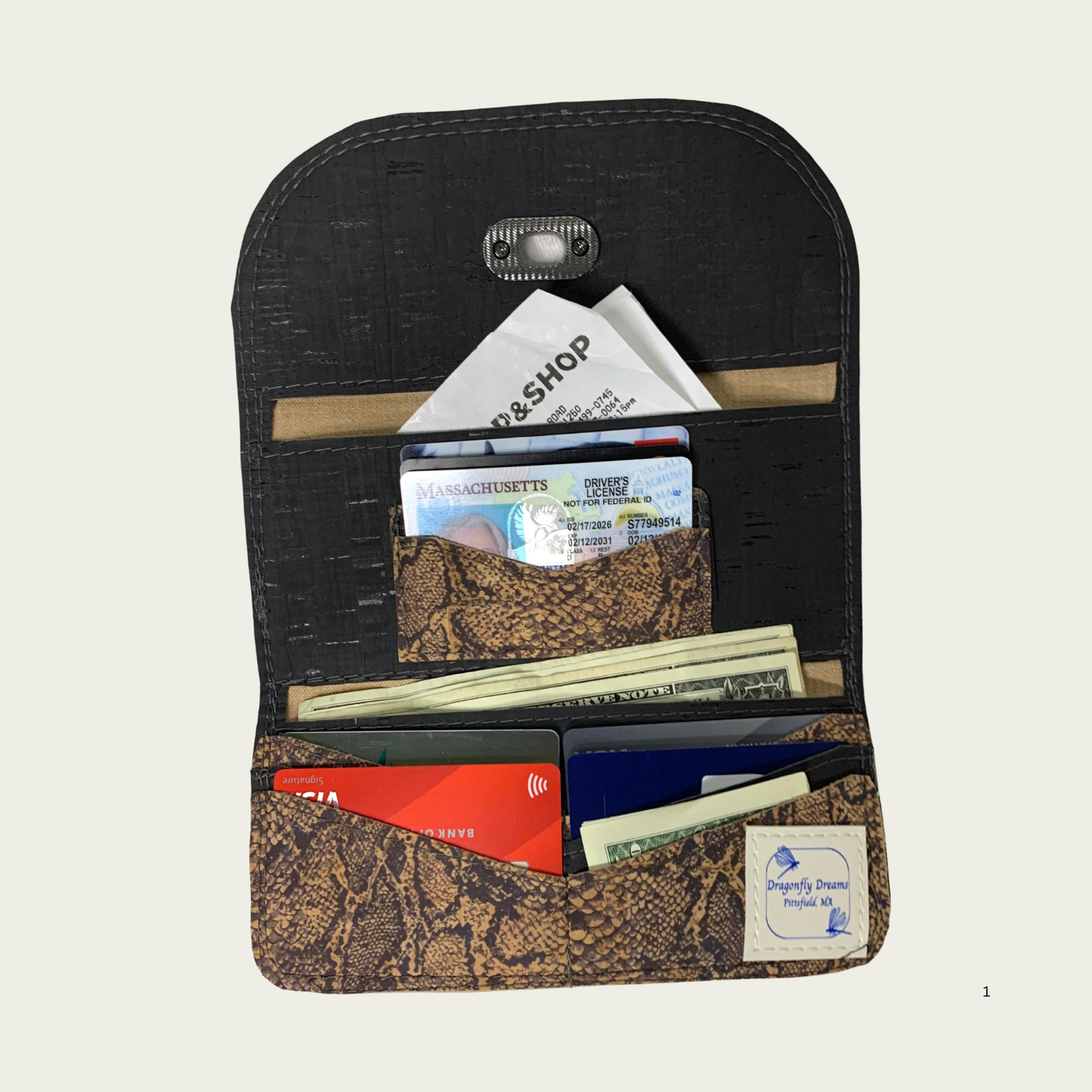 Lucky Penny Wallet in Faux Snakeskin Cork