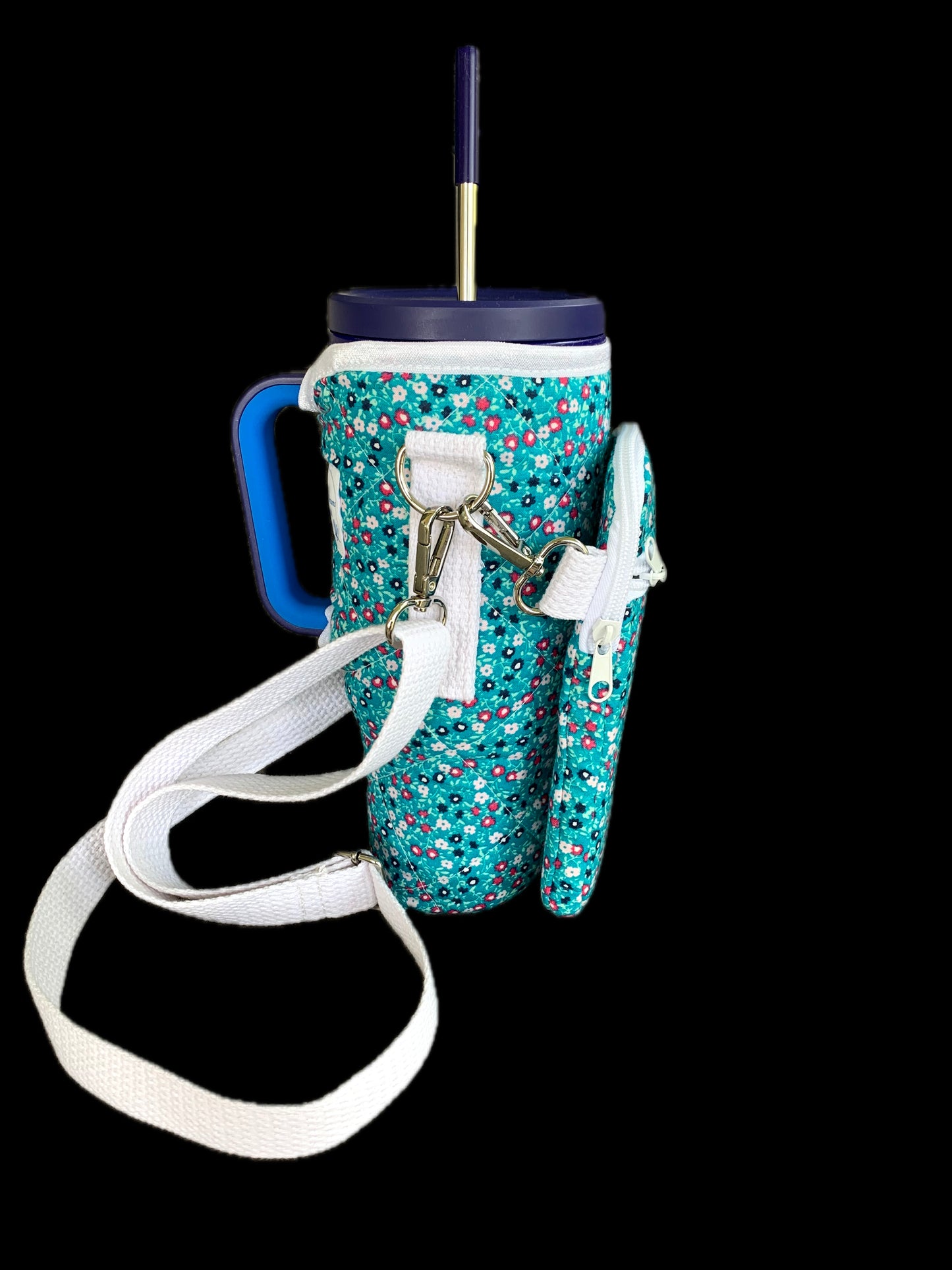 Tumbler / Phone Carrier - Turquoise Floral
