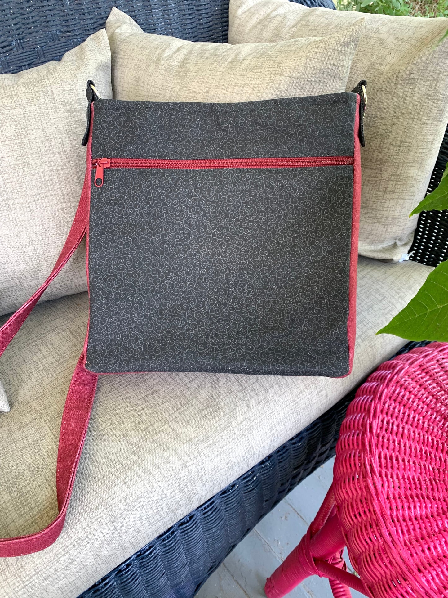 Unisex Messenger Bag - Black and Cranberry