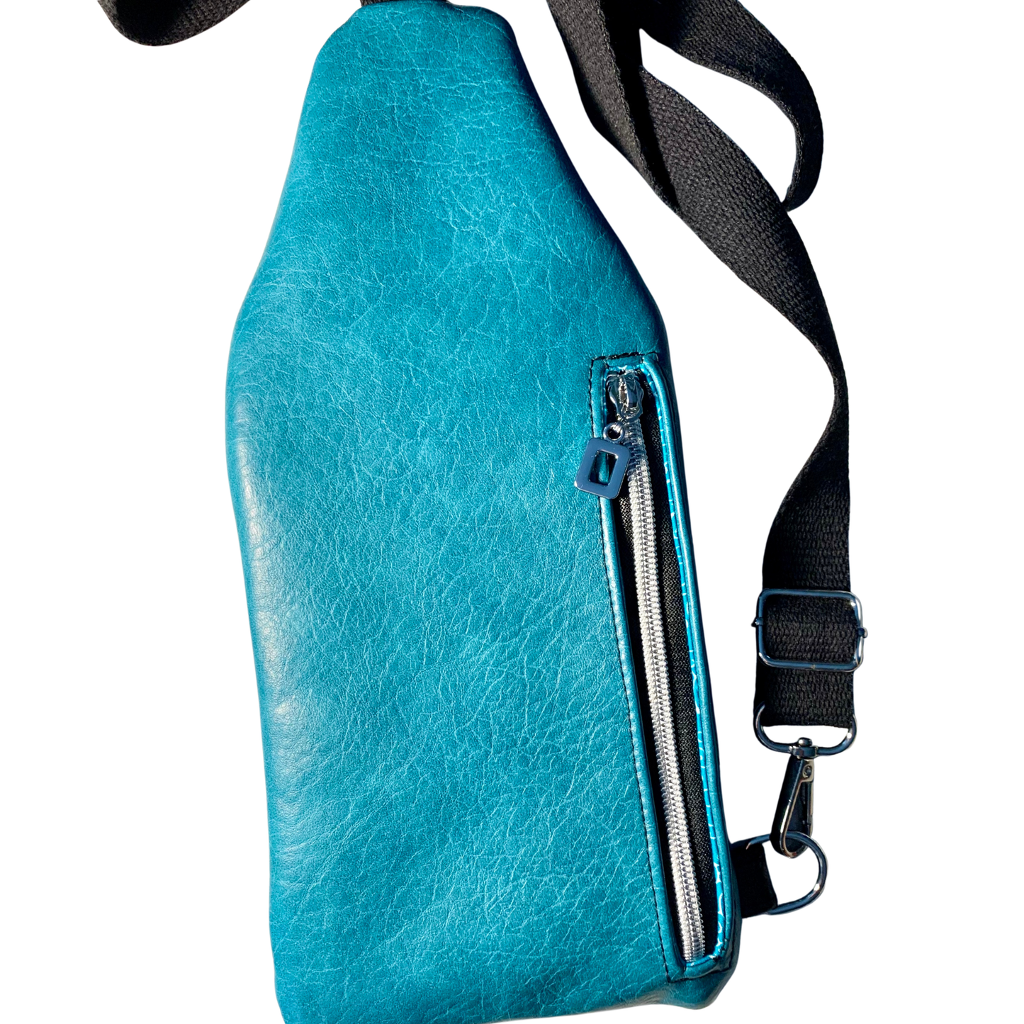 Mini Traveler Sling - Teal and Black Faux Leather