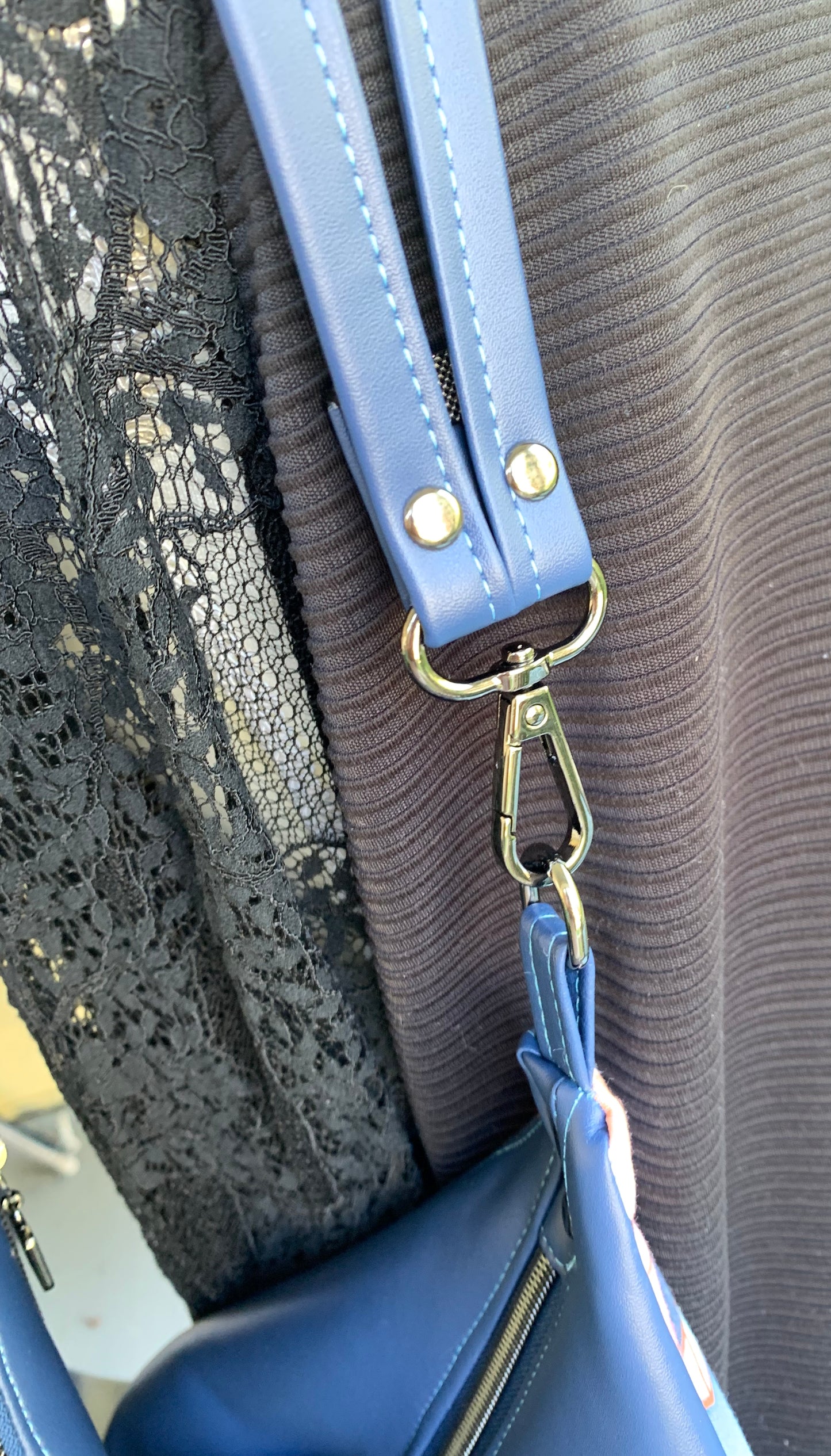 Triangular Shoulder Bag - Navy Geometric