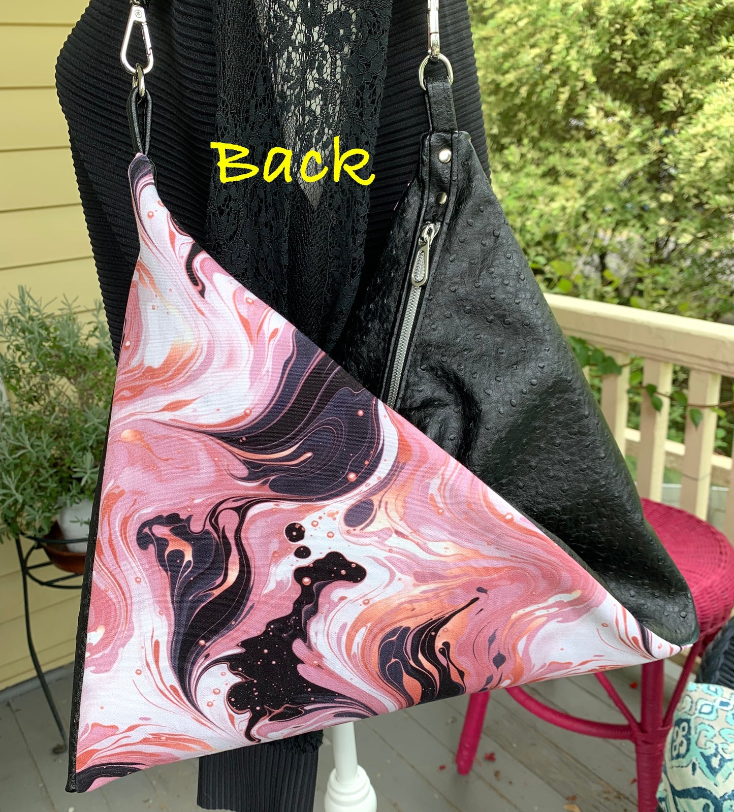 Triangular Shoulder Bag - Pink and Black Swirls