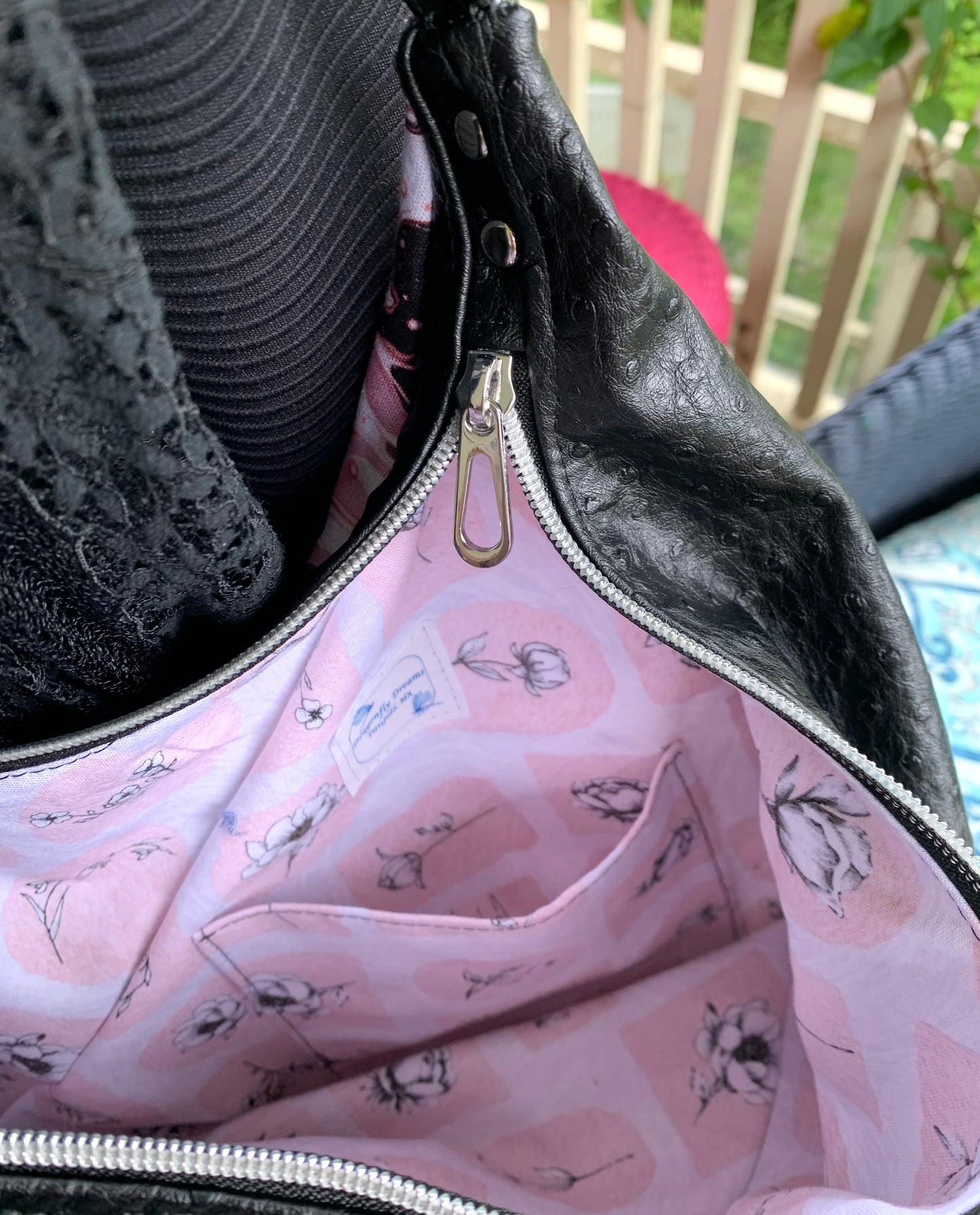 Triangular Shoulder Bag - Pink and Black Swirls