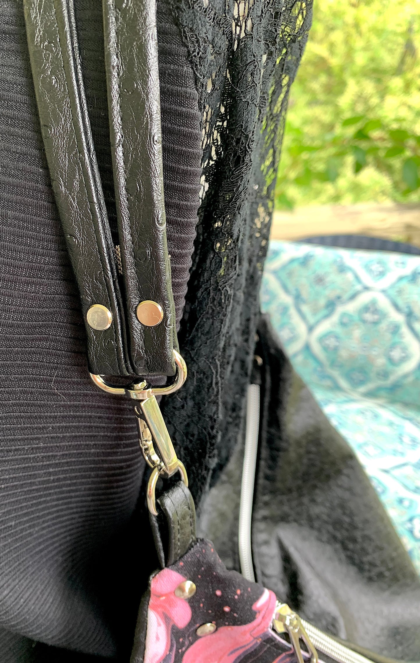 Triangular Shoulder Bag - Pink and Black Swirls