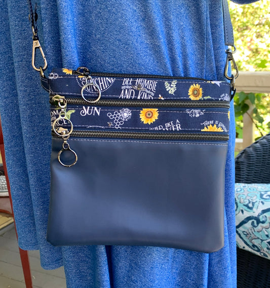 Multi-Zippered Crossbody - Navy Bees