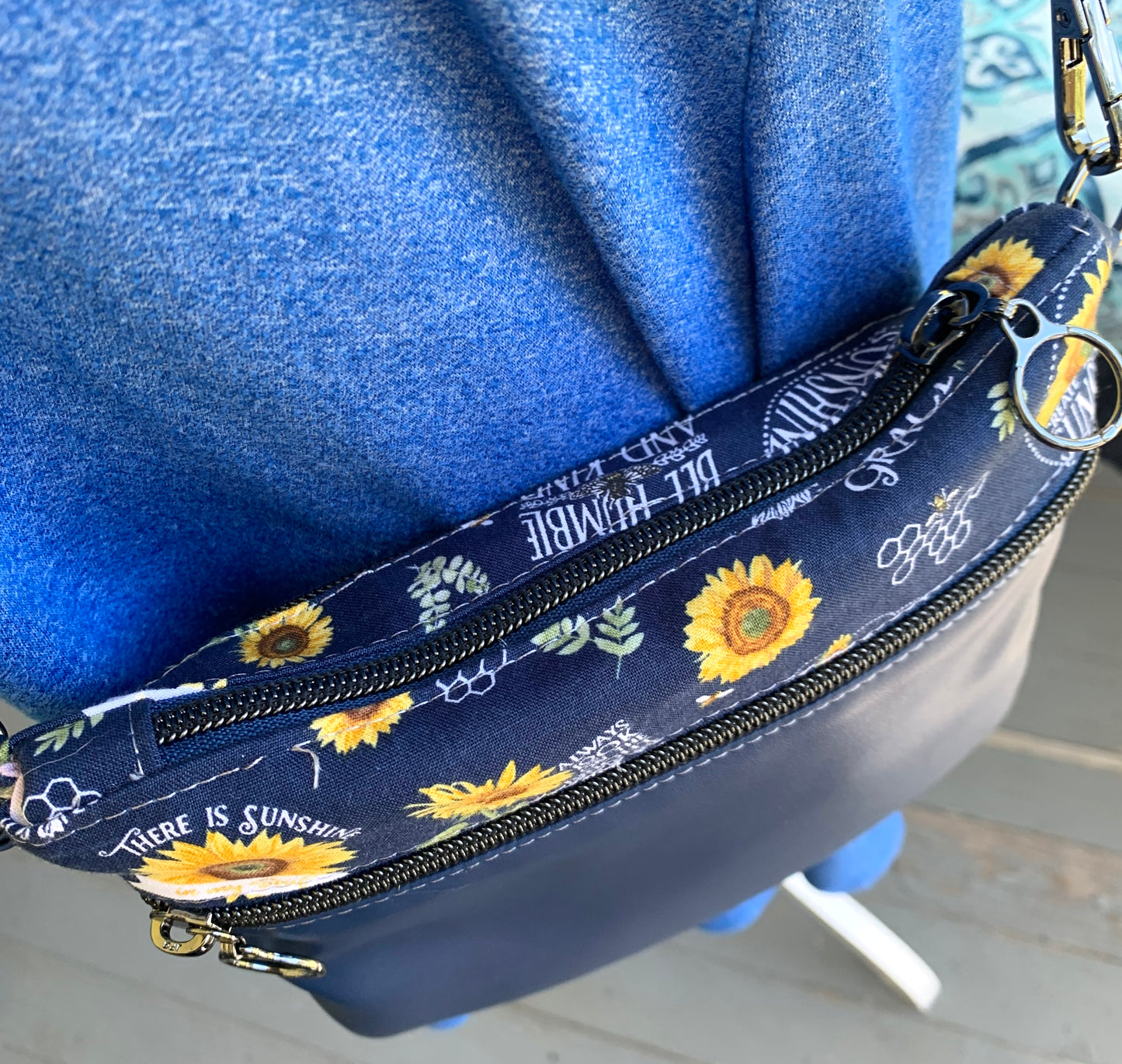Multi-Zippered Crossbody - Navy Bees