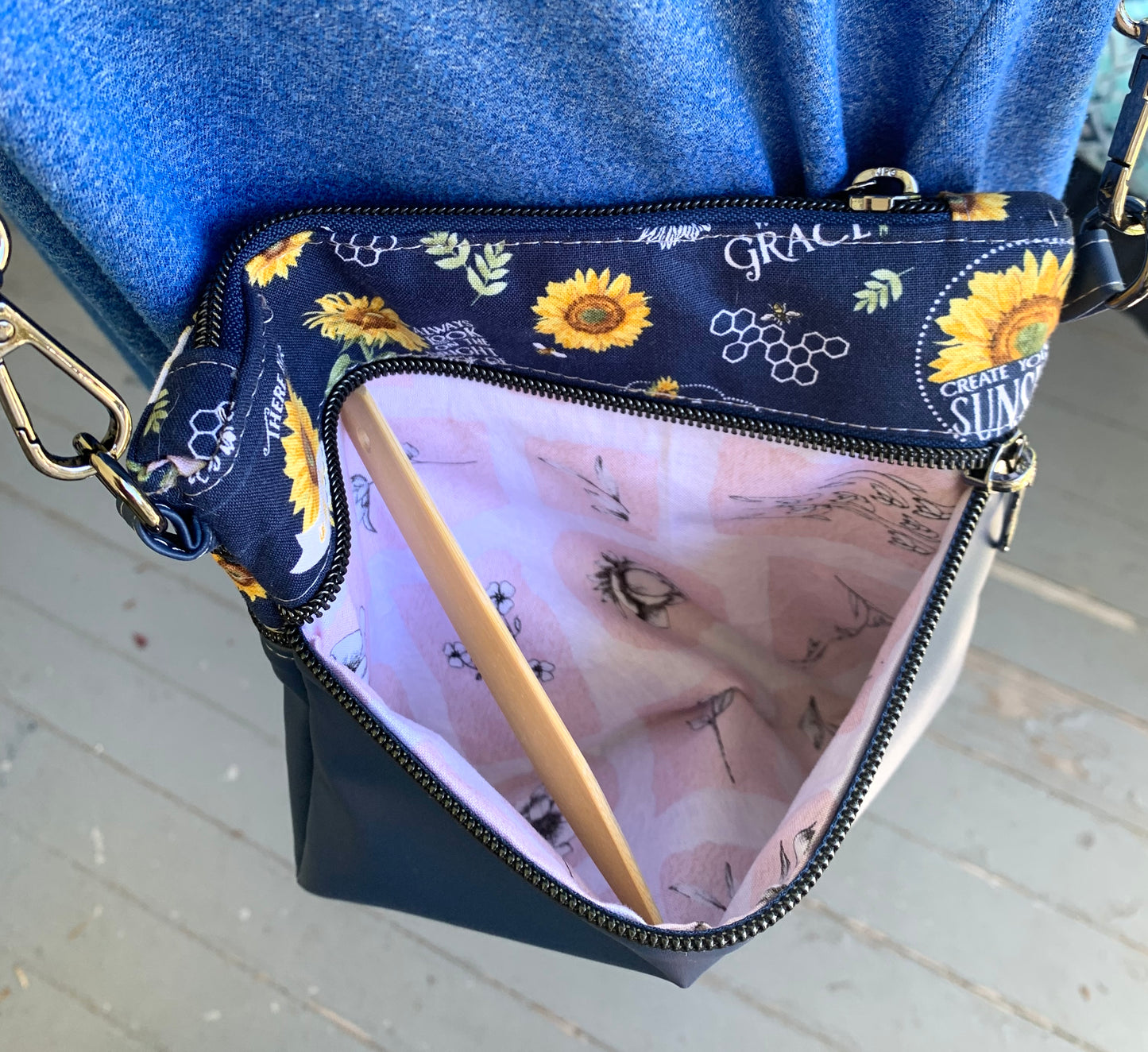 Multi-Zippered Crossbody - Navy Bees