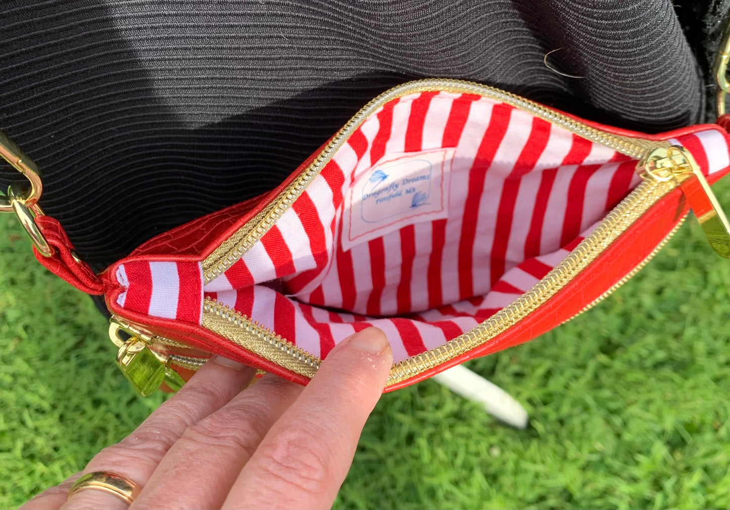 Multi-Zippered Crossbody - Red Faux Crocodile