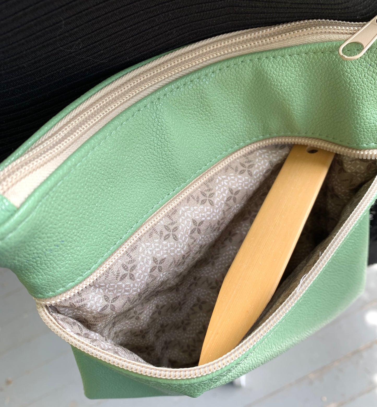 Multi-Zippered Crossbody - Sage Faux Leather