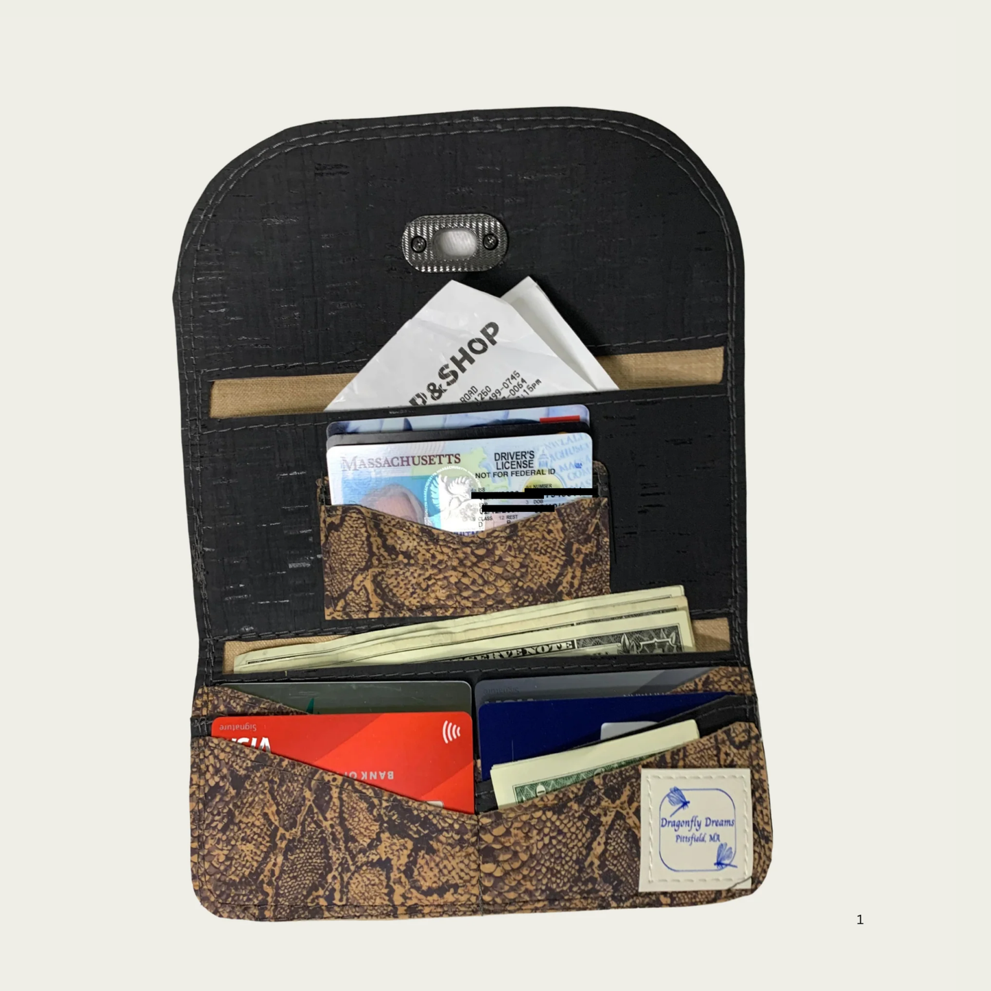 Lucky Penny Wallet in Faux Snakeskin Cork