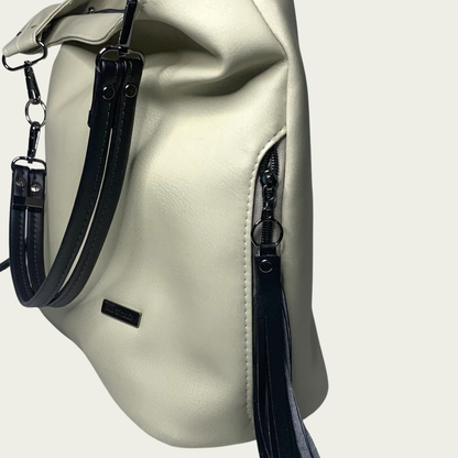 Simplistic Slouch Shoulder Bag - Beige and Black