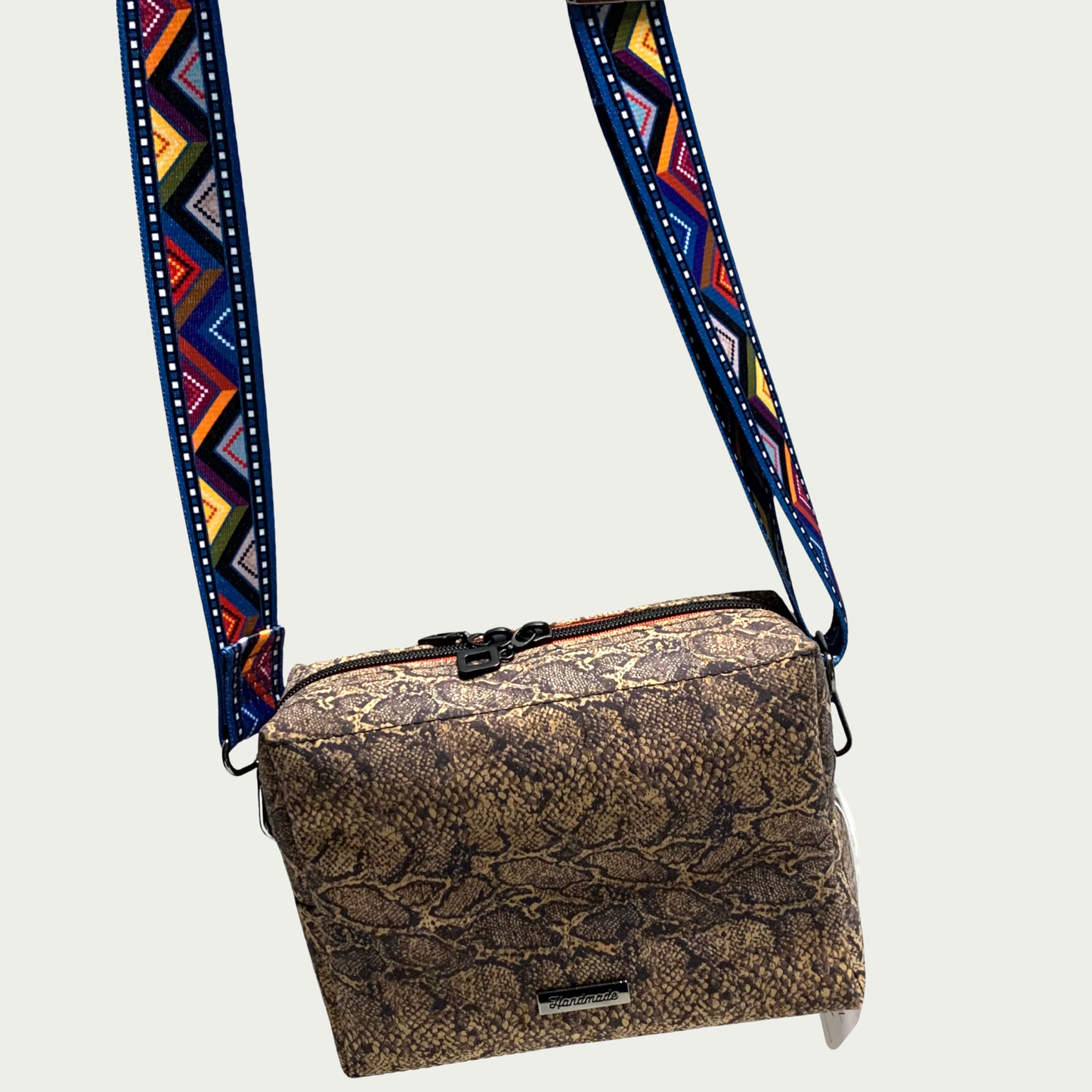 Lisa Boxy Crossbody - Faux Snakeskin Cork