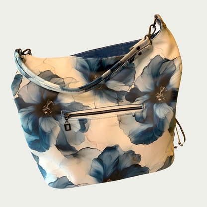 Simplistic Slouch Shoulder Bag - Sapphire Blue Flowers