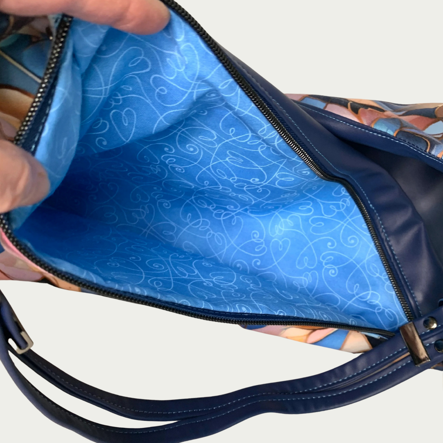 Triangular Shoulder Bag - Navy Geometric