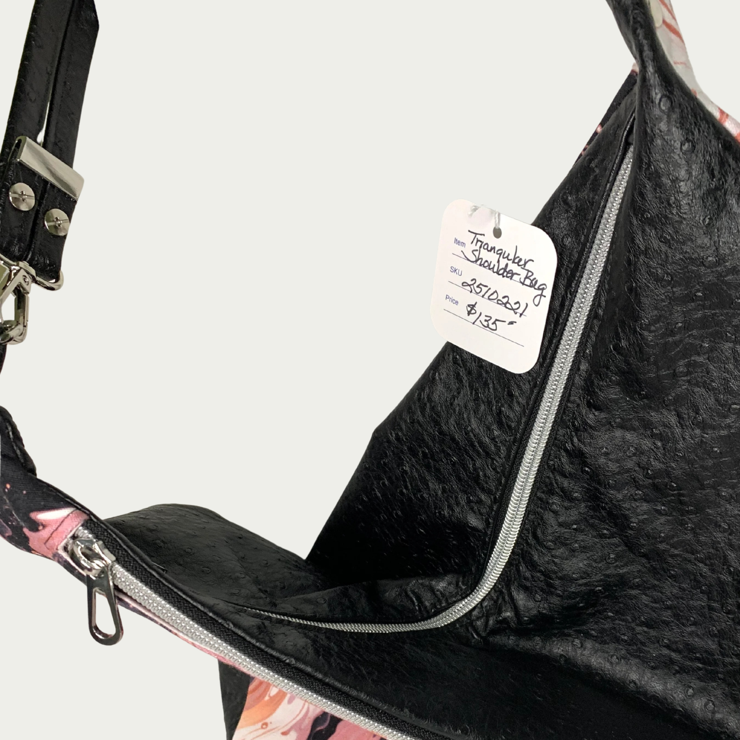 Triangular Shoulder Bag - Pink and Black Swirls