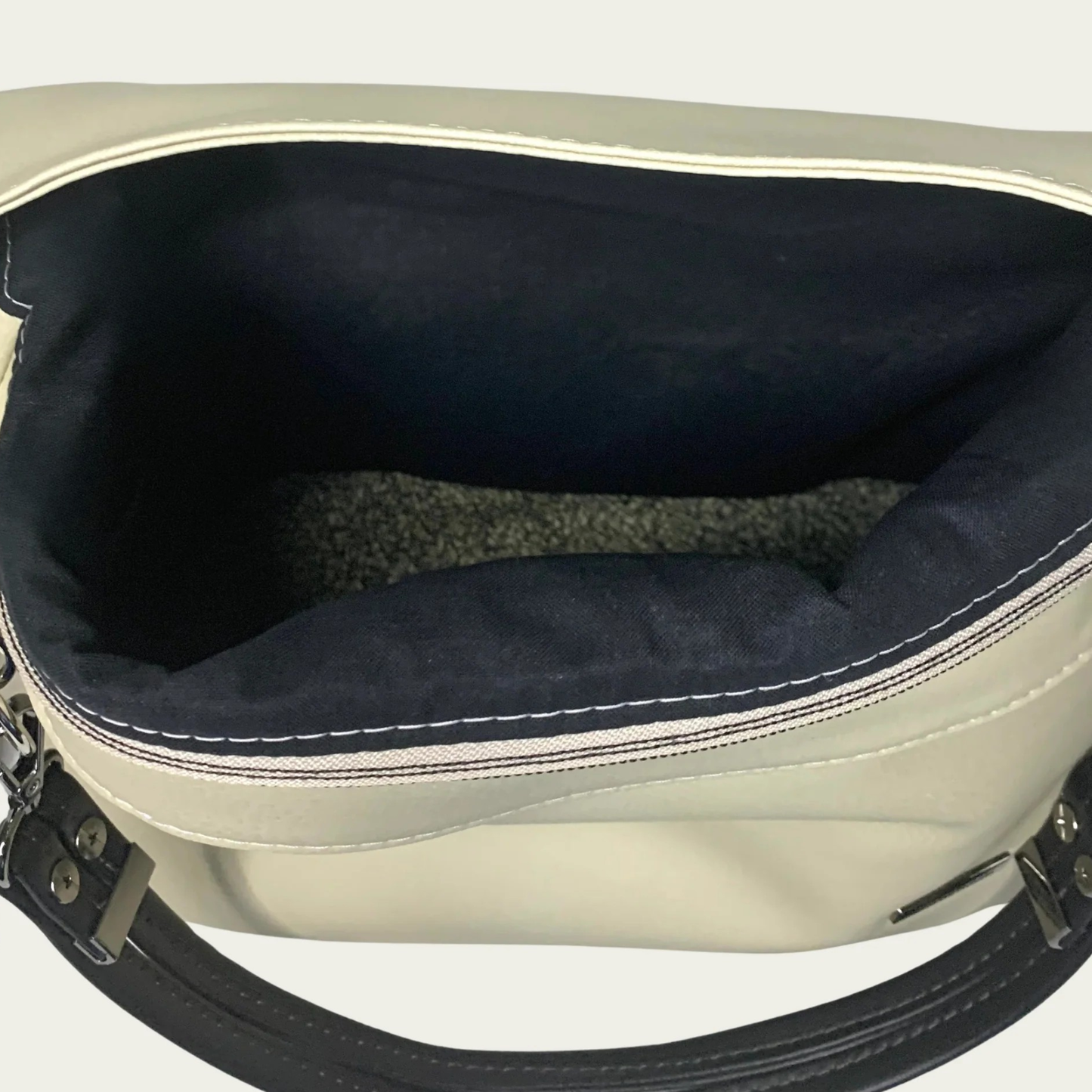 Simplistic Slouch Shoulder Bag - Beige and Black