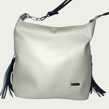 Simplistic Slouch Shoulder Bag - Beige and Black