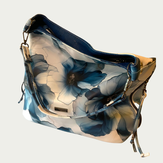 Simplistic Slouch Shoulder Bag - Sapphire Blue Flowers