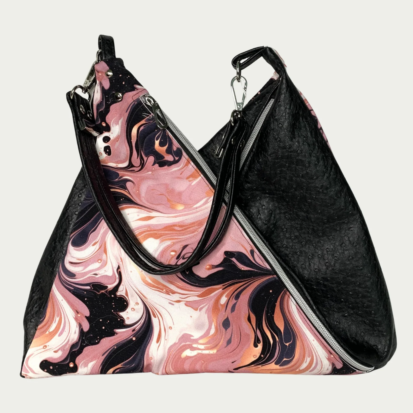 Triangular Shoulder Bag - Pink and Black Swirls