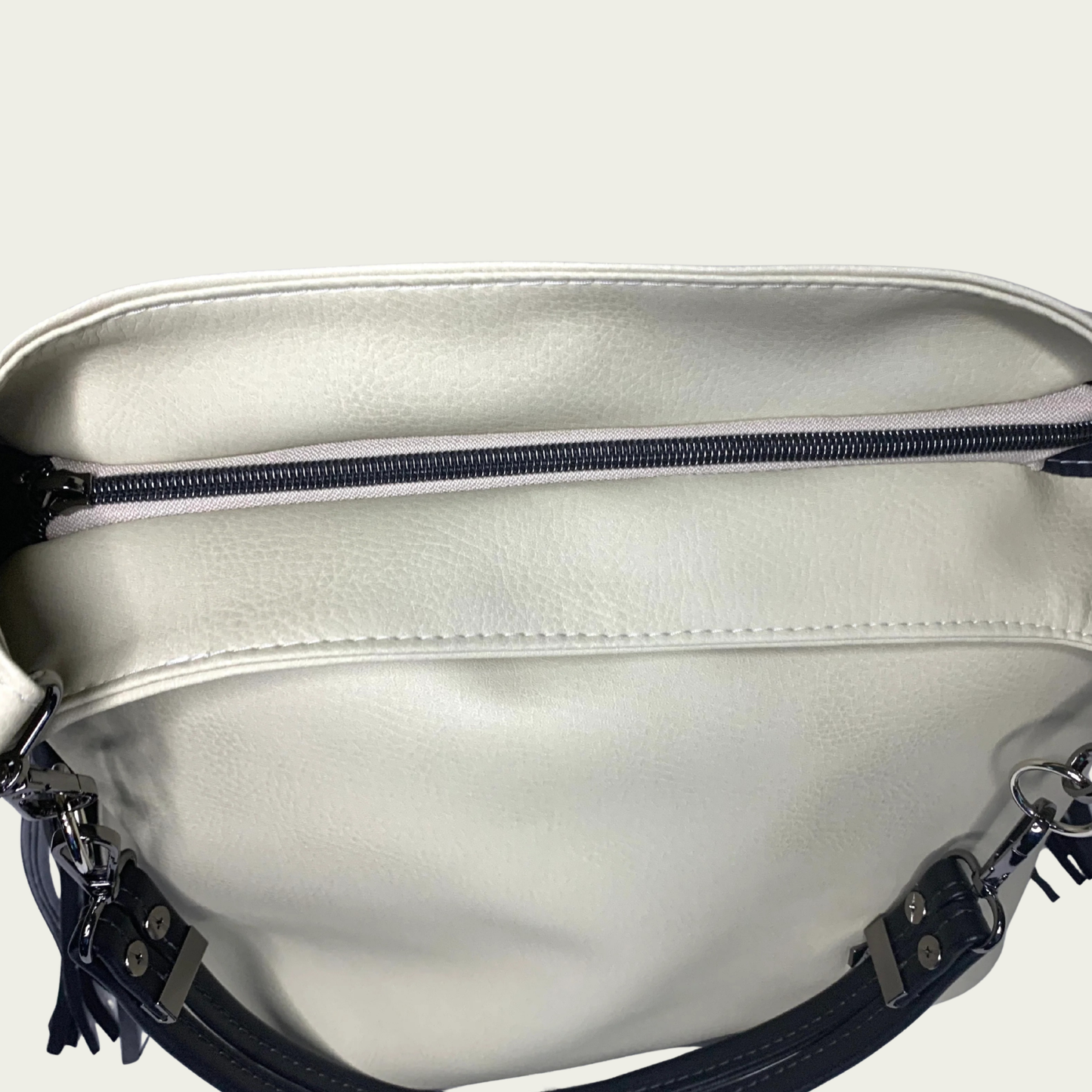Simplistic Slouch Shoulder Bag - Beige and Black