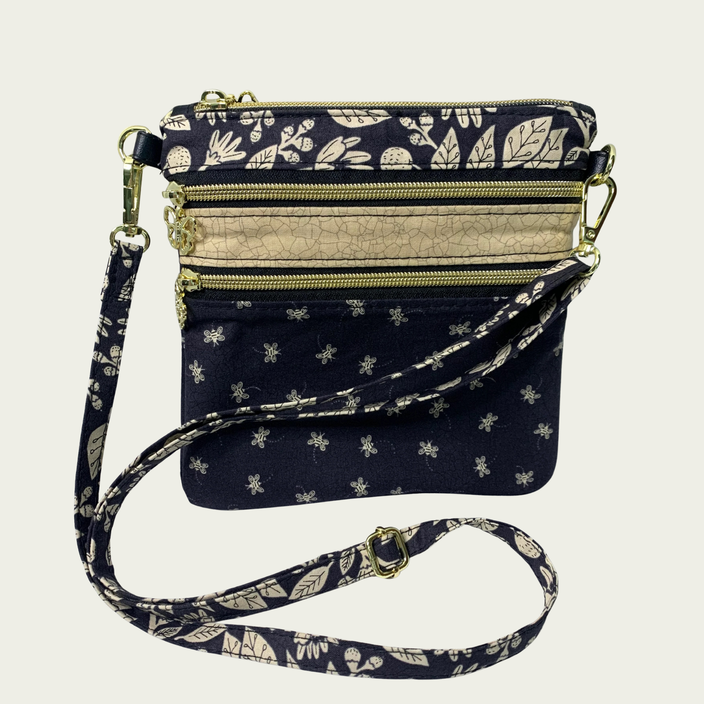 Multi-Zippered Crossbody - Flowers and Bees