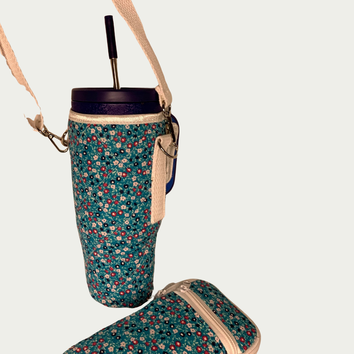 Tumbler / Phone Carrier - Turquoise Floral