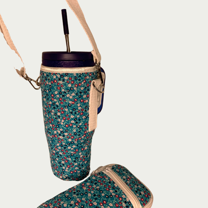 Tumbler / Phone Carrier - Turquoise Floral