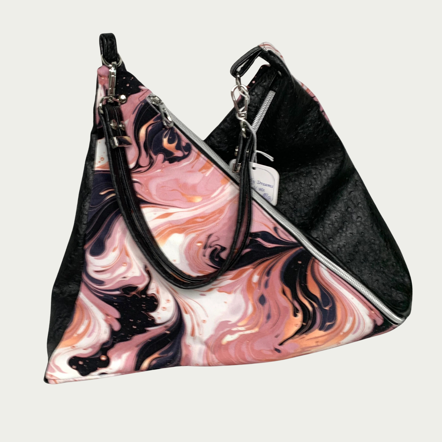 Triangular Shoulder Bag - Pink and Black Swirls