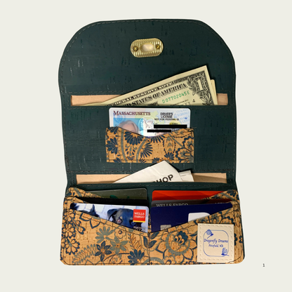 Lucky Penny Wallet in Jasper and Floral Cork