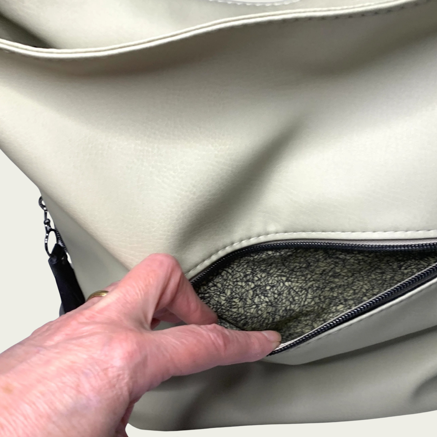 Simplistic Slouch Shoulder Bag - Beige and Black