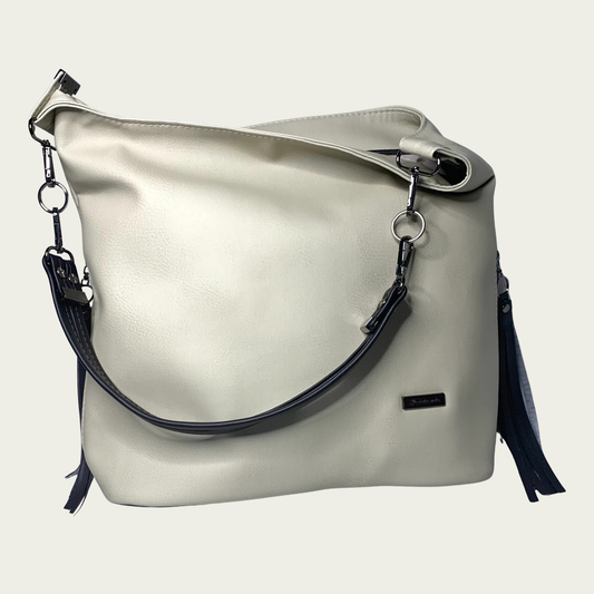 Simplistic Slouch Shoulder Bag - Beige and Black
