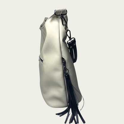 Simplistic Slouch Shoulder Bag - Beige and Black