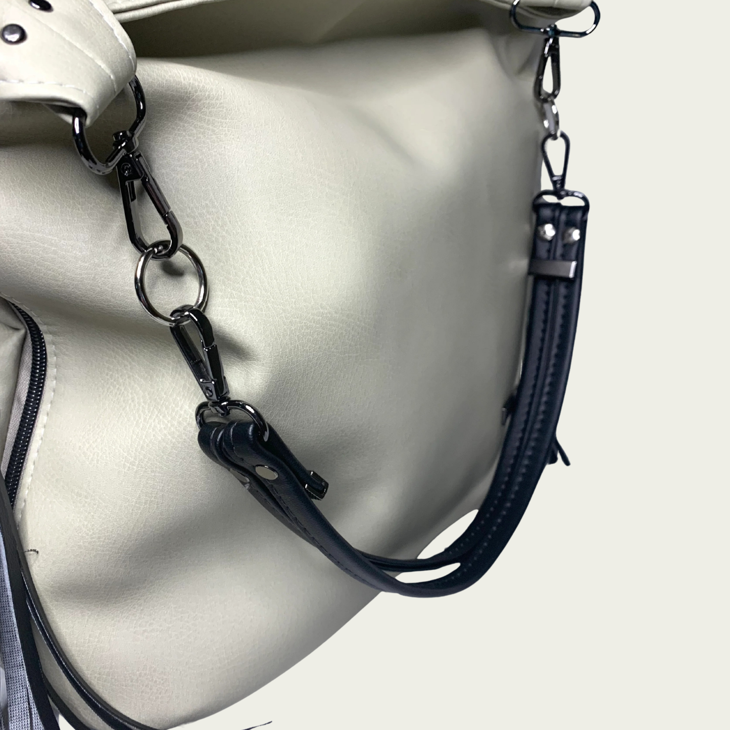 Simplistic Slouch Shoulder Bag - Beige and Black