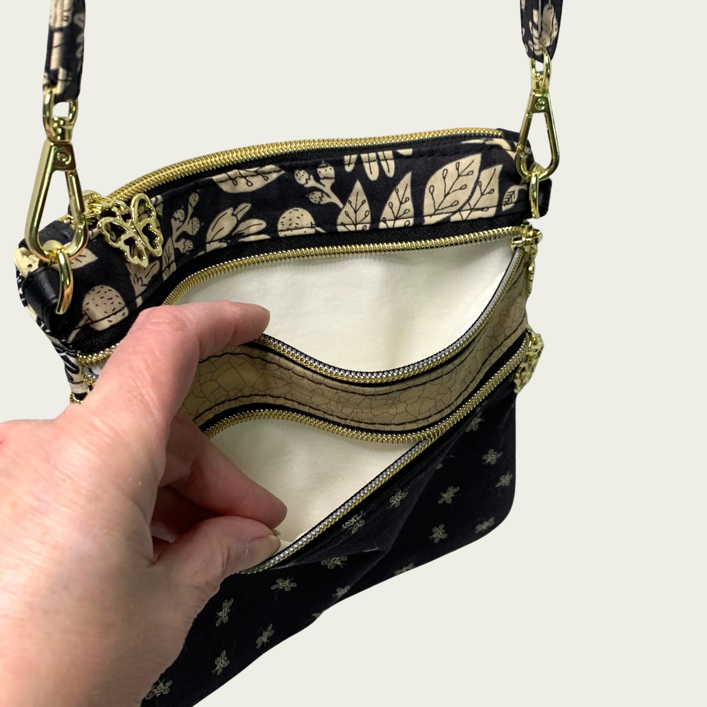 Multi-Zippered Crossbody - Flowers and Bees