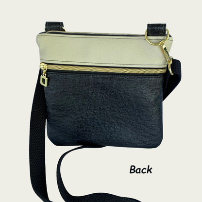 Zippy Crossbody – Ostrich & Beige Vinyl