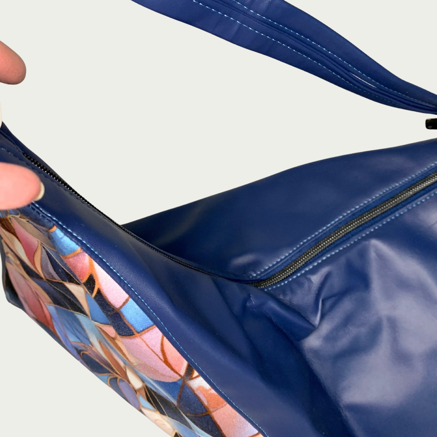 Triangular Shoulder Bag - Navy Geometric