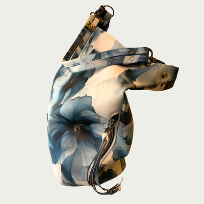 Simplistic Slouch Shoulder Bag - Sapphire Blue Flowers