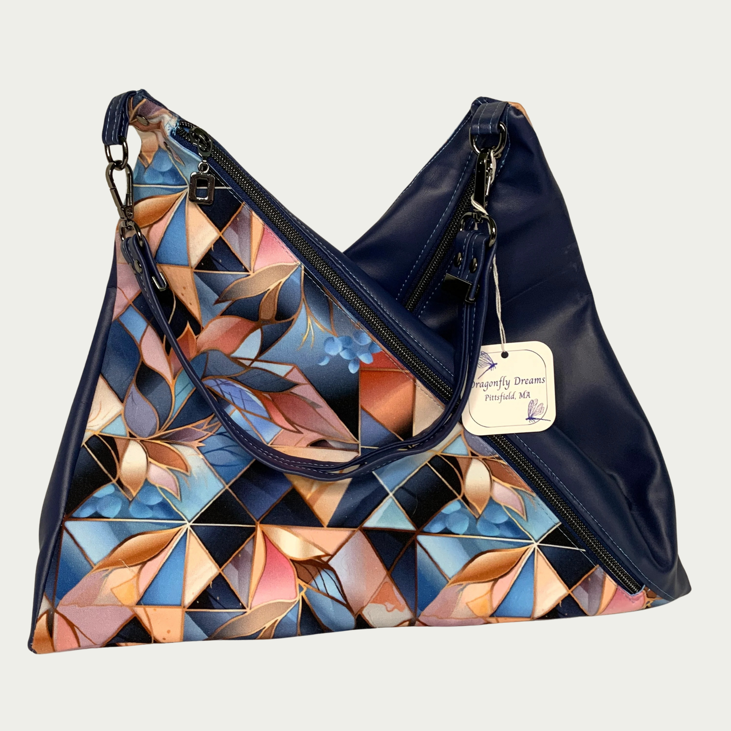 Triangular Shoulder Bag - Navy Geometric
