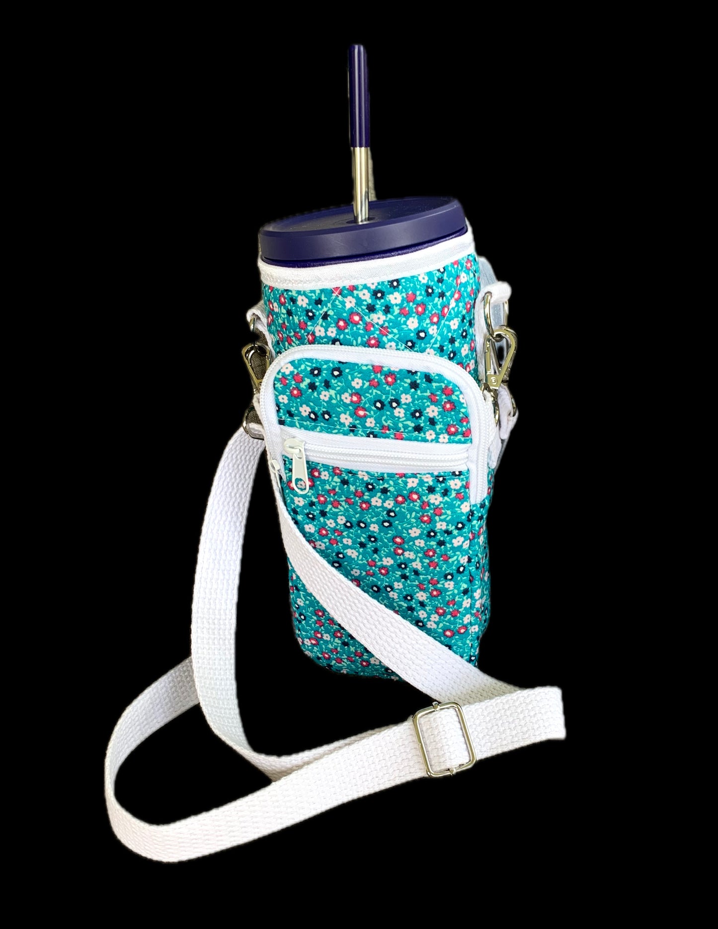 Tumbler / Phone Carrier - Turquoise Floral