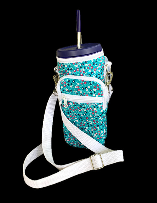 Tumbler / Phone Carrier - Turquoise Floral