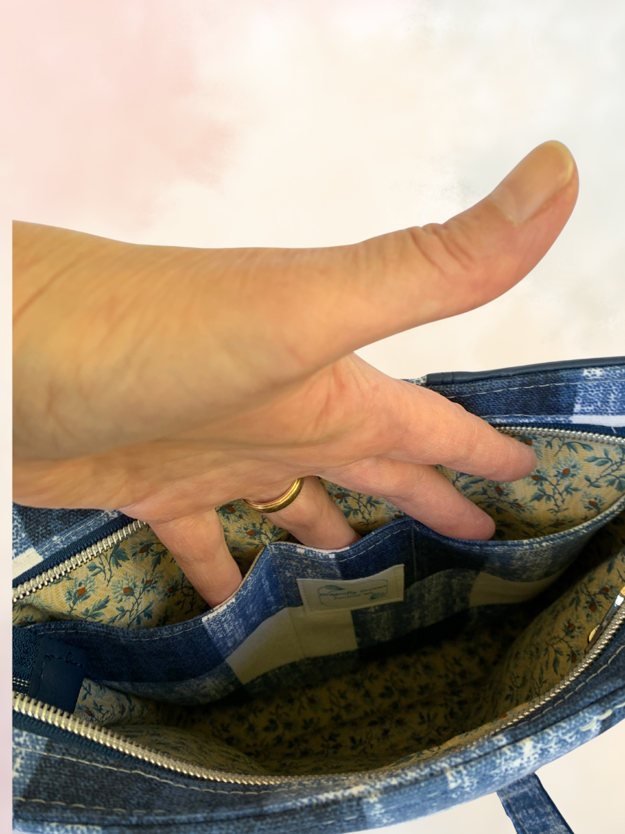 Unisex Messenger Bag - Navy Vinyl and Plaid Canvas