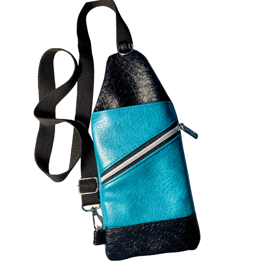 Mini Traveler Sling - Teal and Black Faux Leather