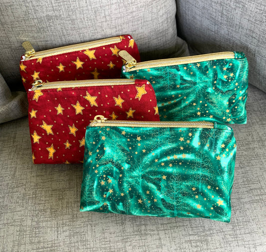 Small Boxed-Bottom Pouch - With Metallic Nylon Zipper