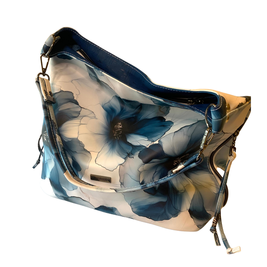 Simplistic Slouch Shoulder Bag - Sapphire Blue Flowers
