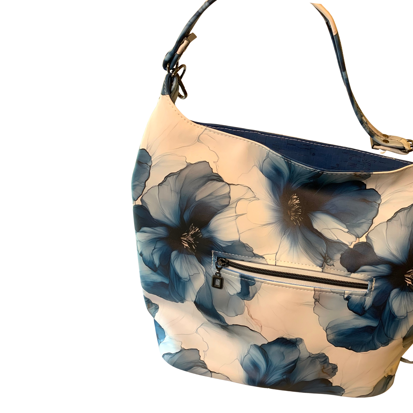 Simplistic Slouch Shoulder Bag - Sapphire Blue Flowers
