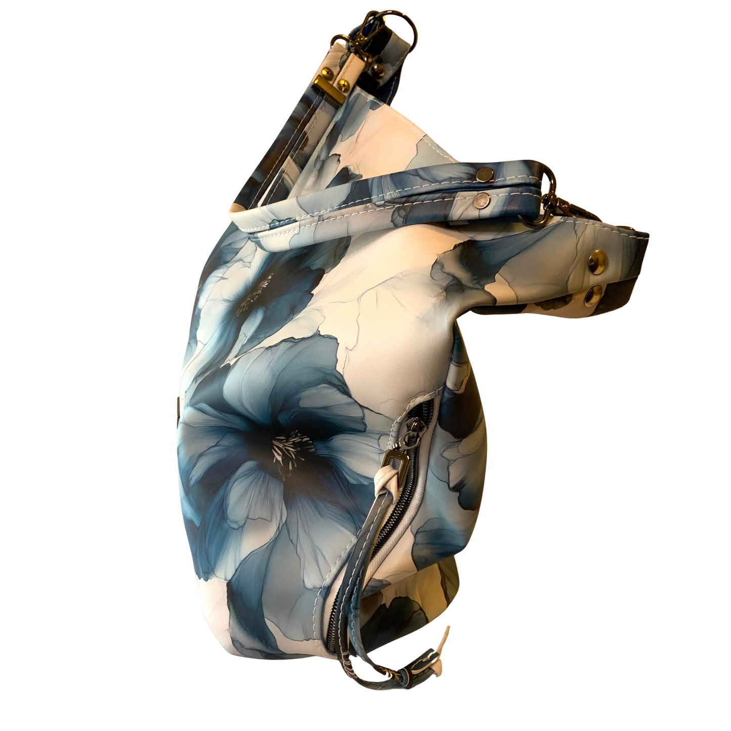 Simplistic Slouch Shoulder Bag - Sapphire Blue Flowers