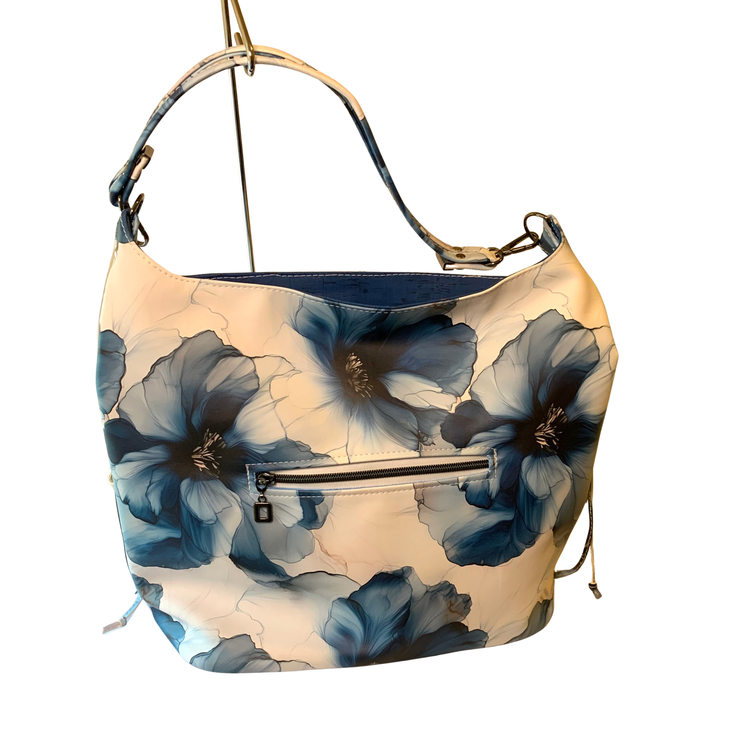 Simplistic Slouch Shoulder Bag - Sapphire Blue Flowers