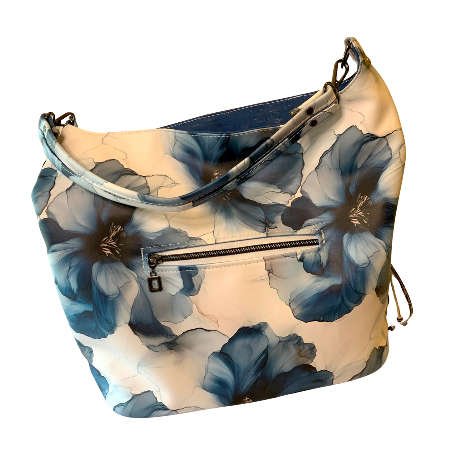 Simplistic Slouch Shoulder Bag - Sapphire Blue Flowers