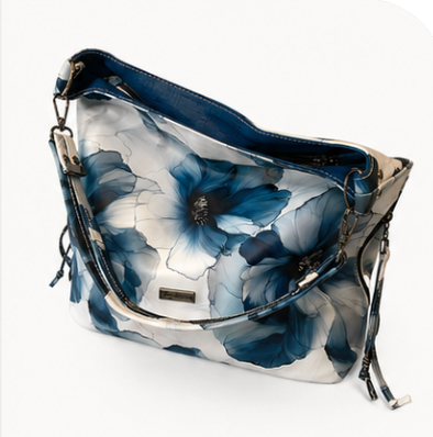 Simplistic Slouch Shoulder Bag - Sapphire Blue Flowers