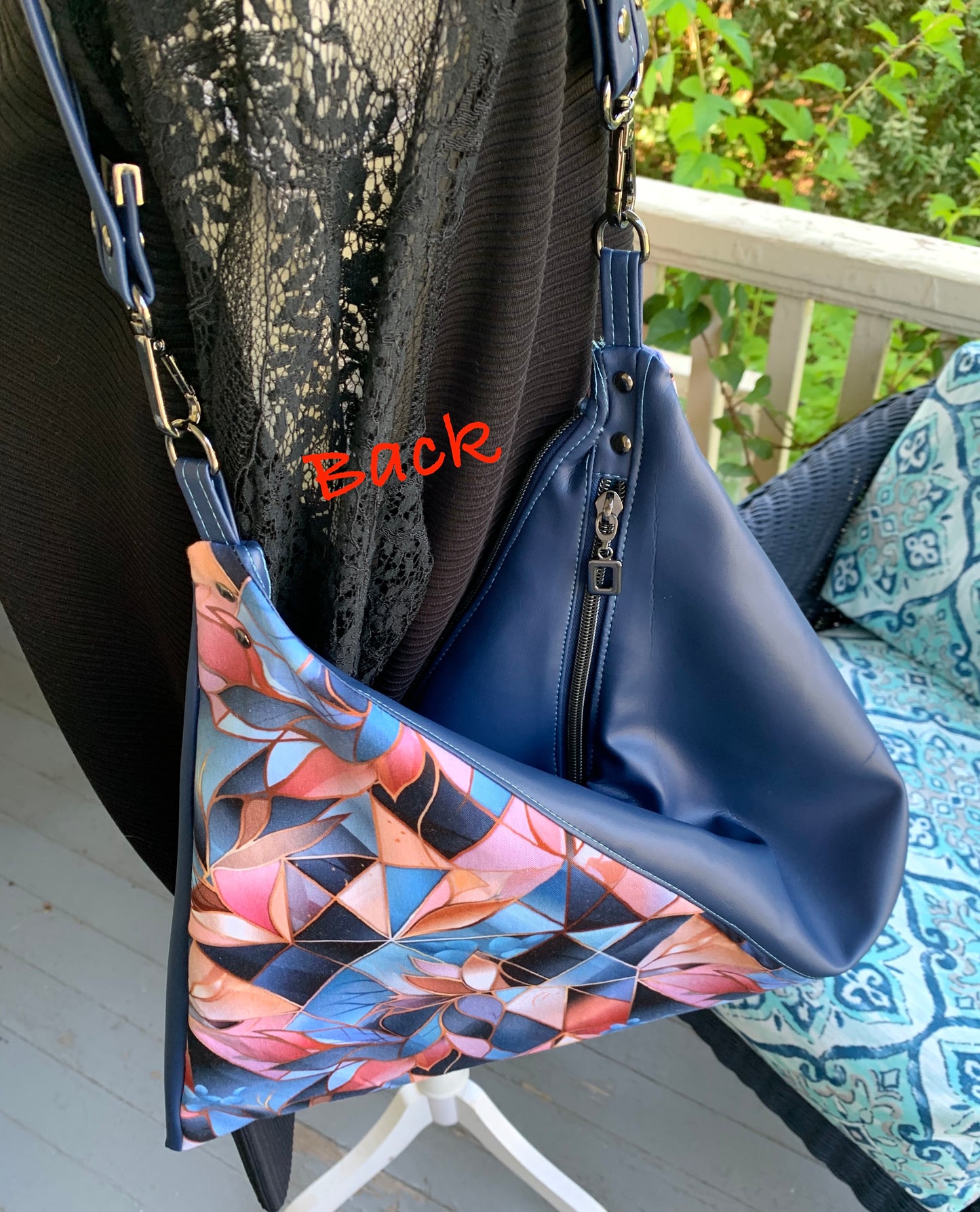 Triangular Shoulder Bag - Navy Geometric